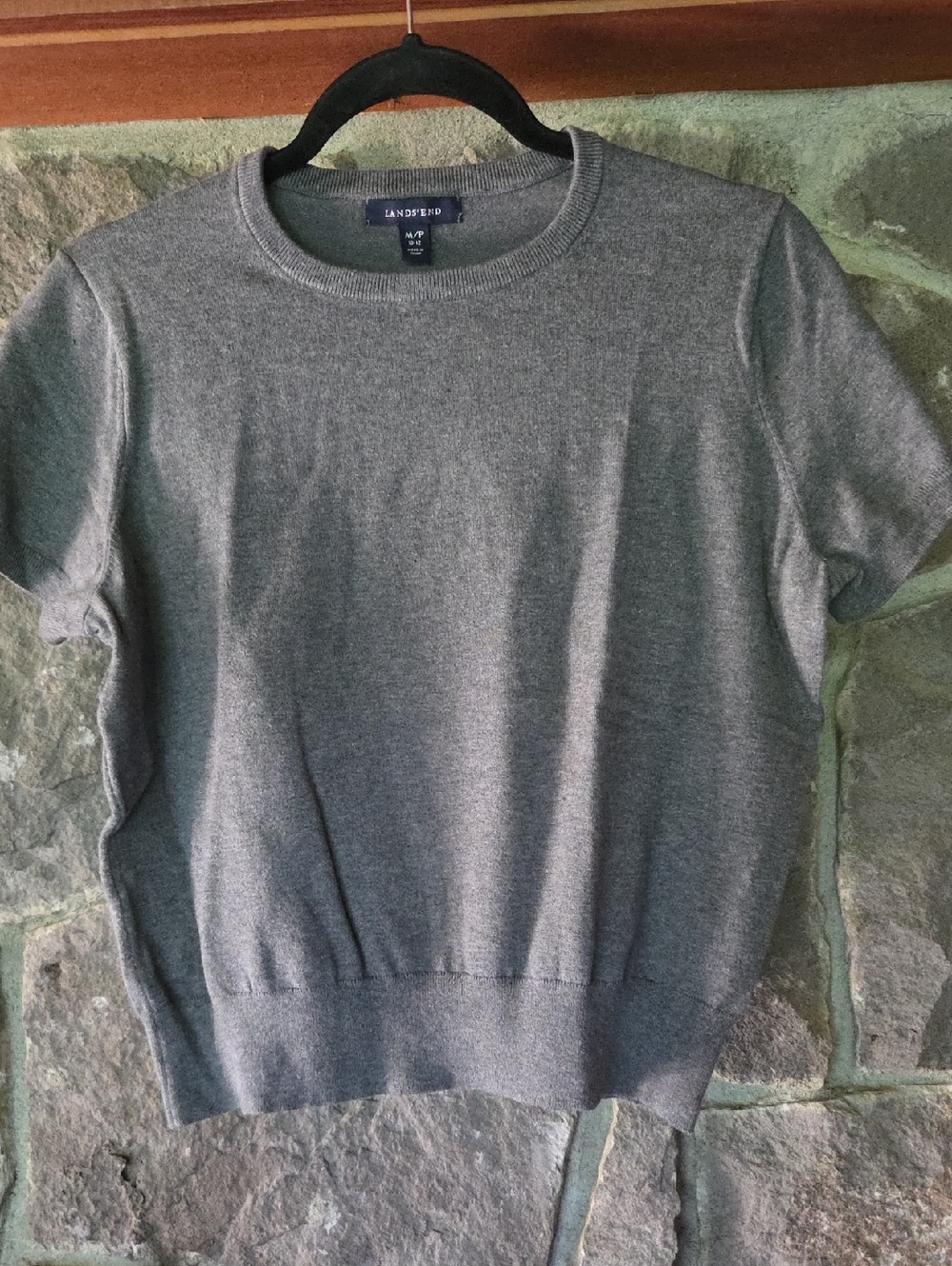 Lands' End Crewneck Short Sleeve Sweater in Heather Gray